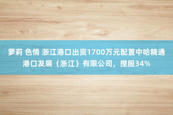 萝莉 色情 浙江港口出资1700万元配置中哈精通港口发展（浙江）有限公司，捏股34%