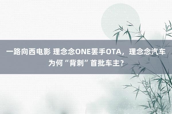 一路向西电影 理念念ONE罢手OTA，理念念汽车为何“背刺”首批车主？