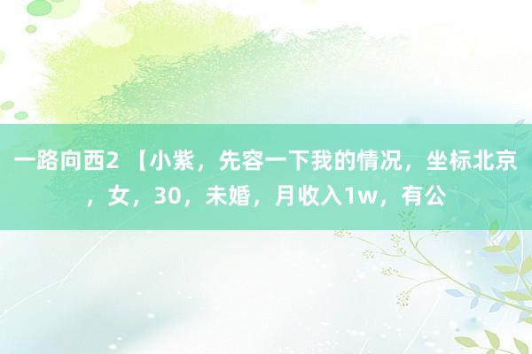 一路向西2 【小紫，先容一下我的情况，坐标北京，女，30，未婚，月收入1w，有公