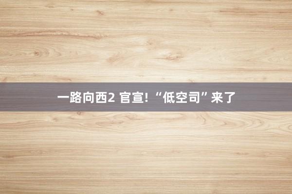 一路向西2 官宣! “低空司”来了