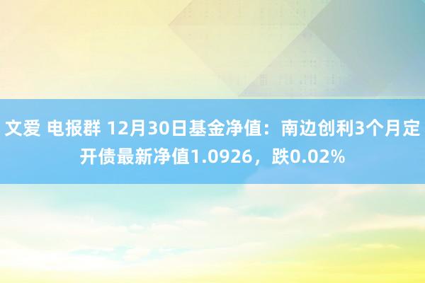 文爱 电报群 12月30日基金净值：南边创利3个月定开债最新净值1.0926，跌0.02%