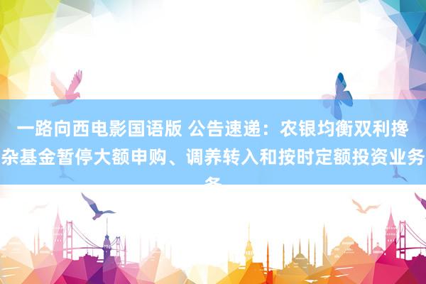 一路向西电影国语版 公告速递：农银均衡双利搀杂基金暂停大额申购、调养转入和按时定额投资业务