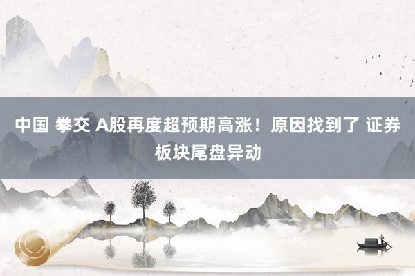 中国 拳交 A股再度超预期高涨！原因找到了 证券板块尾盘异动