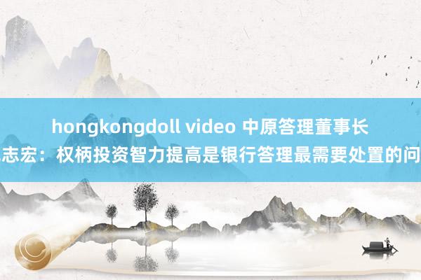hongkongdoll video 中原答理董事长苑志宏：权柄投资智力提高是银行答理最需要处置的问题