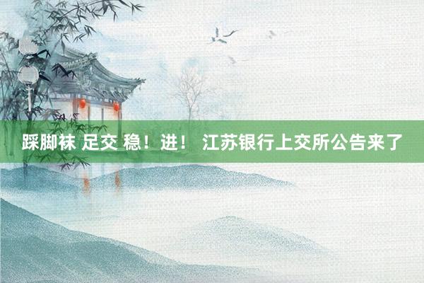 踩脚袜 足交 稳！进！ 江苏银行上交所公告来了